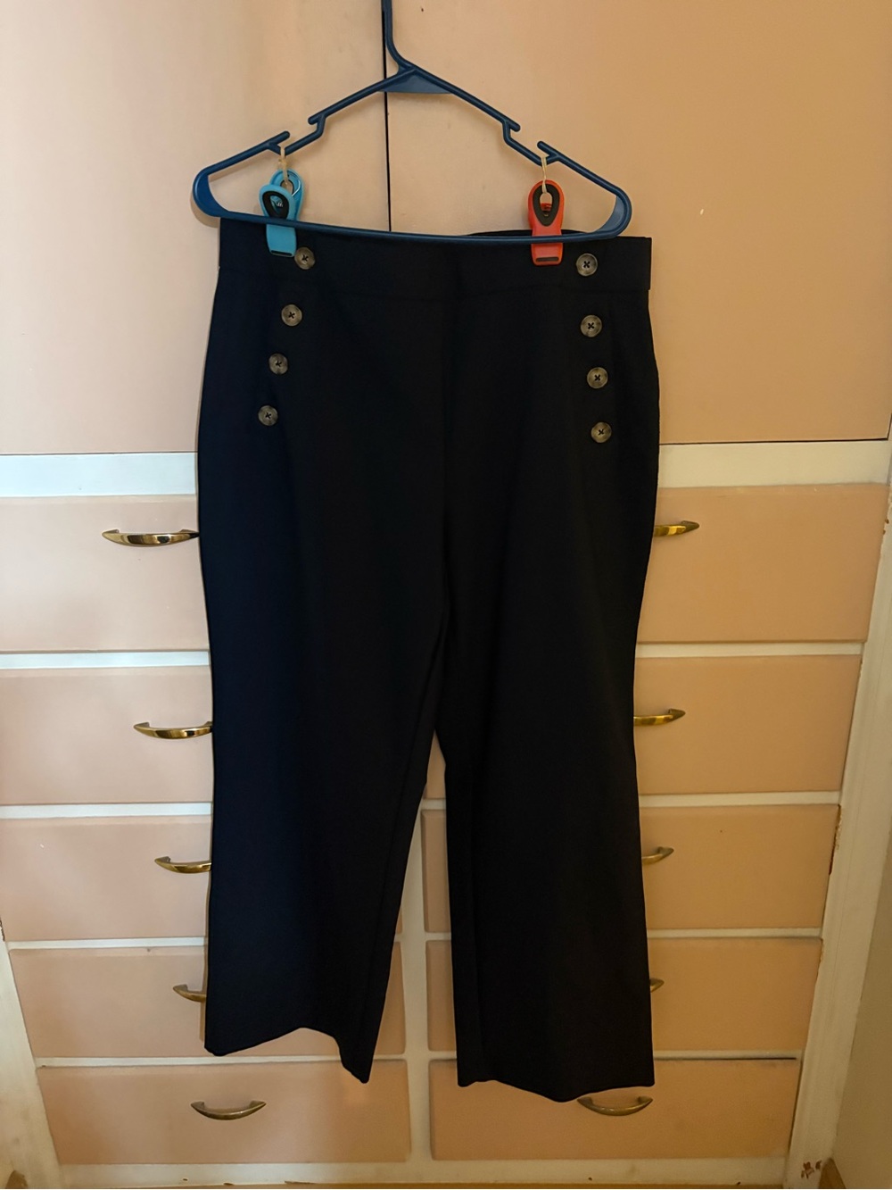 Black Cropped Wide-Leg Pants with Front Button Detail